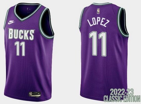 Men's Milwaukee Bucks #11 Brook Lopez Purple 2022 Classic Icon Hot Press Jersey