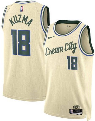Men's Milwaukee Bucks #18 Kyle Kuzma Cream 2025 City Heat Press Jersey