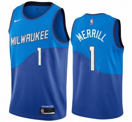 Men's Milwaukee Bucks #1 Sam Merrill Blue 2021 City Icon Hot Press Jersey