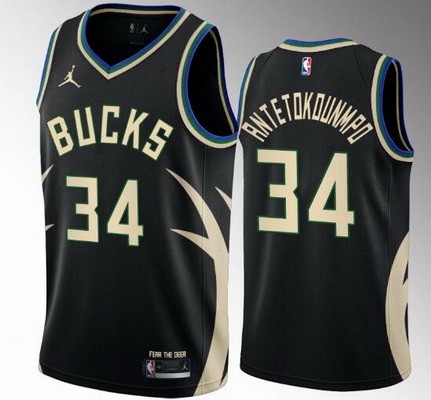 Men's Milwaukee Bucks #34 Giannis Antetokounmpo Black 2022 Statement Icon Hot Press Jersey