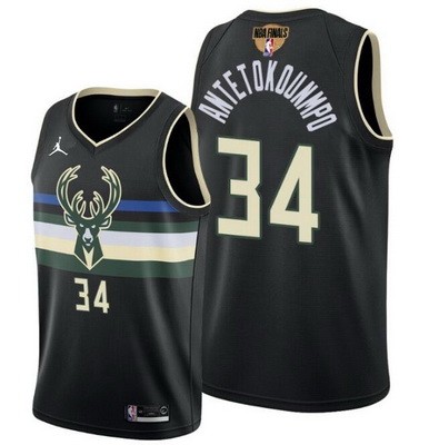 Men's Milwaukee Bucks #34 Giannis Antetokounmpo Black Statement 2021 Finals Icon Hot Press Jersey