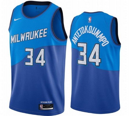 Men's Milwaukee Bucks #34 Giannis Antetokounmpo Blue 2021 City Icon Hot Press Jersey