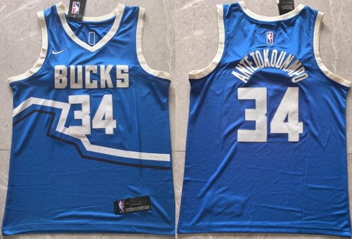Men's Milwaukee Bucks #34 Giannis Antetokounmpo Blue 2024 City Swingman Jersey