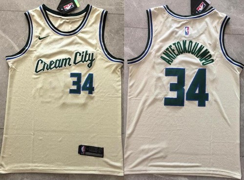 Men's Milwaukee Bucks #34 Giannis Antetokounmpo Cream 2025 City Swingman Jersey