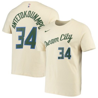 Men's Milwaukee Bucks #34 Giannis Antetokounmpo Cream Printed T-Shirt 0863