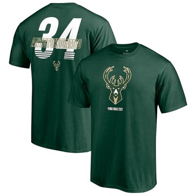 Men's Milwaukee Bucks #34 Giannis Antetokounmpo Green 2021 Finals Printed T Shirt