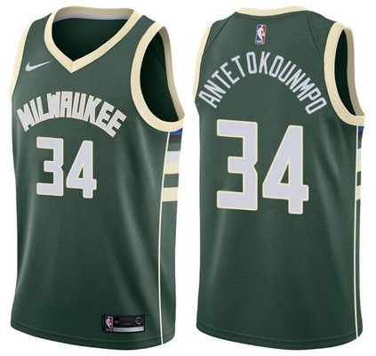 Men's Milwaukee Bucks #34 Giannis Antetokounmpo Green Icon Hot Press Jersey
