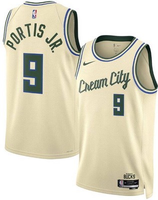 Men's Milwaukee Bucks #9 Bobby Portis Cream 2025 City Heat Press Jersey