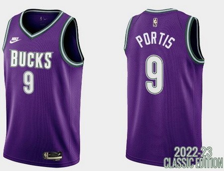 Men's Milwaukee Bucks #9 Bobby Portis Purple 2022 Classic Icon Hot Press Jersey