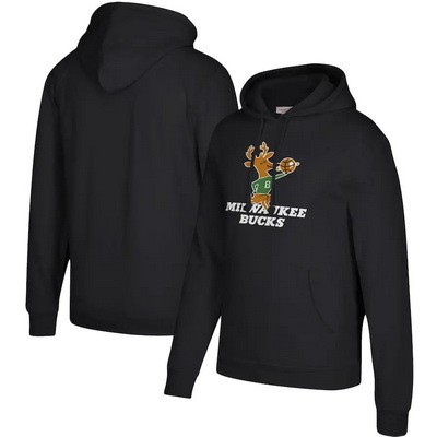 Men's Milwaukee Bucks Black Hardwood Classics Throwback Logo Pullover Hoodie
