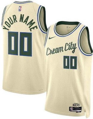Men's Milwaukee Bucks Custom Cream 2025 City Heat Press Jersey