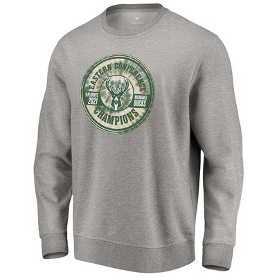 Men's Milwaukee Bucks Heathered Gray 2021 Eastern Conference Champions Extra Pass Pullover Sweatshirt