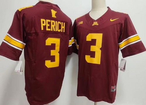 Men's Minnesota Golden Gophers #3 Koi Perich Limited Red College Football Jersey