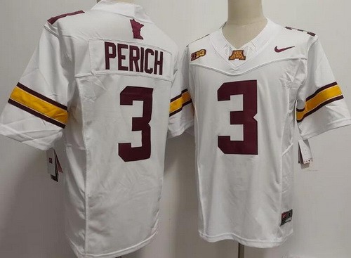 Men's Minnesota Golden Gophers #3 Koi Perich Limited White College Football Jersey