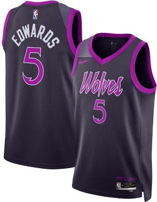 Men's Minnesota Timberwolves #5 Anthony Edwards Black 2025 City Heat Press Jersey