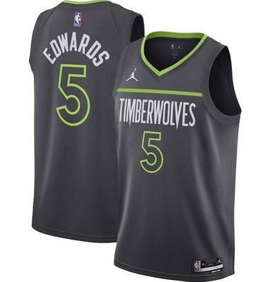 Men's Minnesota Timberwolves #5 Anthony Edwards Black Statement Icon Heat Press Jersey