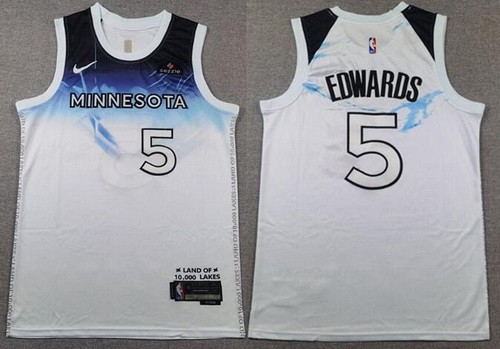 Men's Minnesota Timberwolves #5 Anthony Edwards White 2024 City Sponsor Swingman Jersey