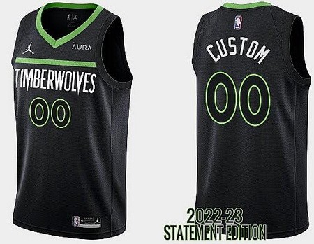 Men's Minnesota Timberwolves Custom Black 2022 Statement Icon Heat Press Jersey