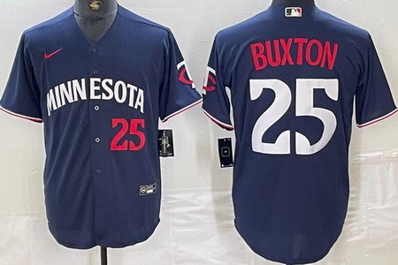Men's Minnesota Twins #25 Byron Buxton Navy Player Number Cool Base Jersey