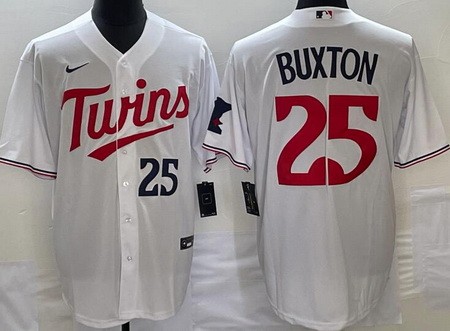 Men's Minnesota Twins #25 Byron Buxton White Player Number Cool Base Jersey