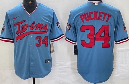 Men's Minnesota Twins #34 Kirby Puckett Light Blue Cool Base Jersey