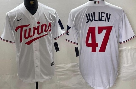 Men's Minnesota Twins #47 Edouard Julien White Team Logo Cool Base Jersey