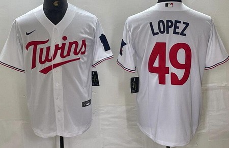 Men's Minnesota Twins #49 Pablo Lopez White Team Logo Cool Base Jersey