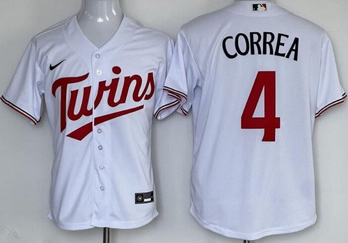 Men's Minnesota Twins #4 Carlos Correa White 2023 Cool Base Jersey