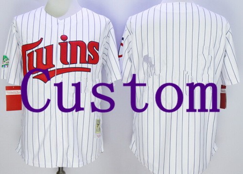 Men's Minnesota Twins Customized White Stripes 1991 Throwback Jersey