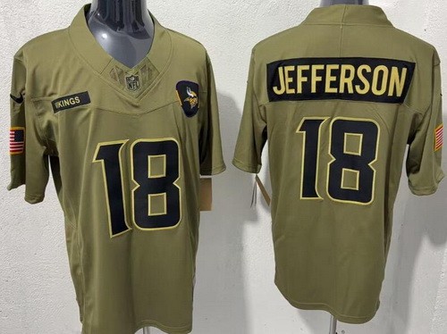 Men's Minnesota Vikings #18 Justin Jefferson Limited Green 2025 Salute To Service Jersey