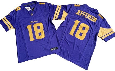 Men's Minnesota Vikings #18 Justin Jefferson Limited Purple FUSE Rush Color Jersey