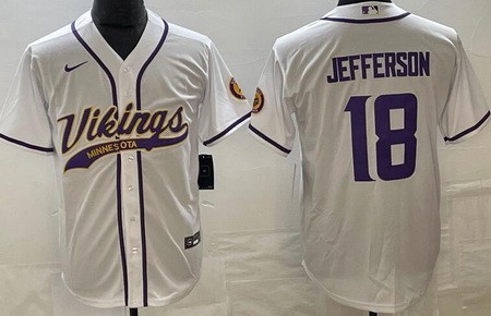 Men's Minnesota Vikings #18 Justin Jefferson Limited White Baseball Jersey
