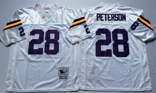 Men's Minnesota Vikings #28 Adrian Peterson White Throwback Jersey