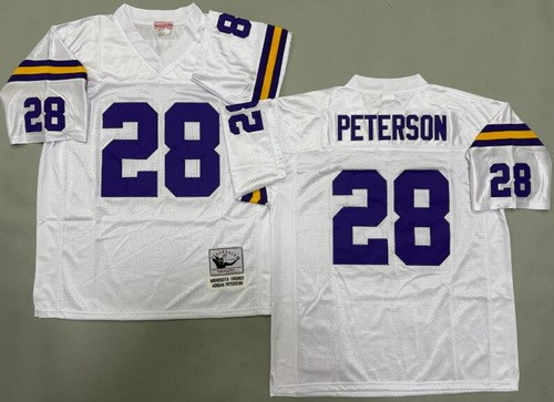 Men's Minnesota Vikings #28 Adrian Peterson White Throwback Jersey