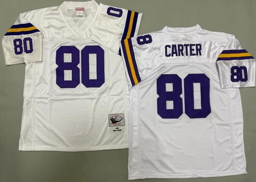 Men's Minnesota Vikings #80 Cris Carter White 1995 Throwback Jersey