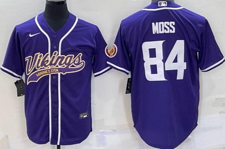 Men's Minnesota Vikings #84 Randy Moss Purple Baseball Jersey