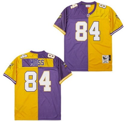 Men's Minnesota Vikings #84 Randy Moss Purple Yellow Split 2000 Throwback Jersey