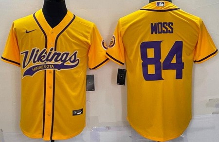 Men's Minnesota Vikings #84 Randy Moss Yellow Baseball Jersey
