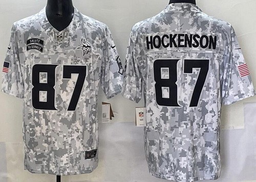 Men's Minnesota Vikings #87 TJ Hockenson Limited Arctic Camo 2024 Salute to Service Jersey