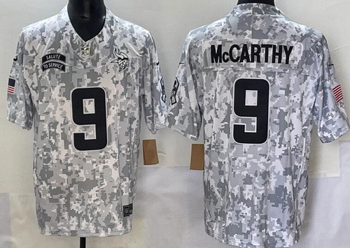 Men's Minnesota Vikings #9 JJ McCarthy Limited Arctic Camo 2024 Salute to Service Jersey