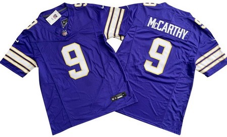 Men's Minnesota Vikings #9 JJ McCarthy Limited Purple Classic FUSE Vapor Jersey