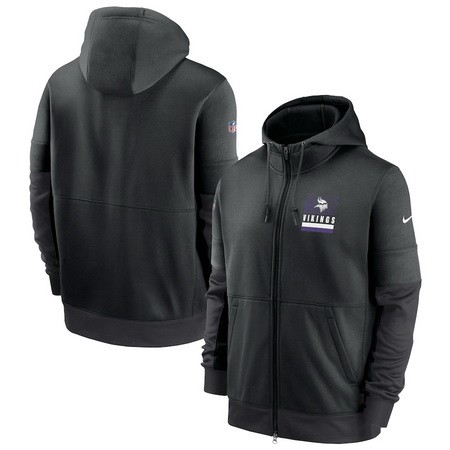 Men's Minnesota Vikings Black Sideline Impact Lockup Performance Full Zip Pullover Hoodie