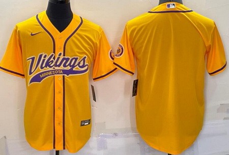 Men's Minnesota Vikings Blank Yellow Baseball Jersey