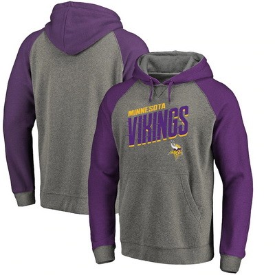 Men's Minnesota Vikings Gray Slant Strike Tri Blend Raglan Pullover Hoodie