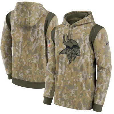 Men's Minnesota Vikings Olive 2021 Salute To Service Therma Performance Pullover Hoodie