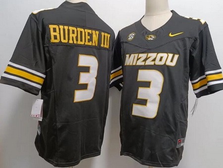 Men's Missouri Tigers #3 Luther Burden III Black College Football Jersey