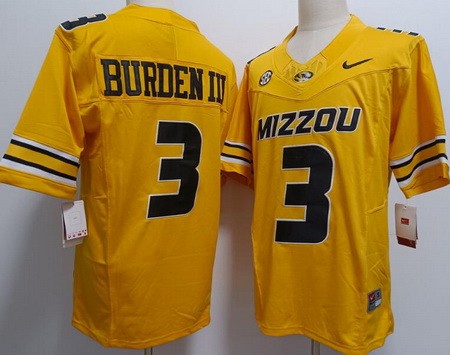 Men's Missouri Tigers #3 Luther Burden III Yellow College Football Jersey