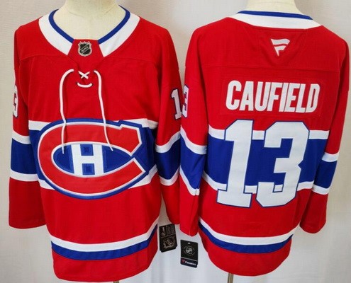 Men's Montreal Canadiens #13 Cole Caufield Red Fanatics Authentic Jersey