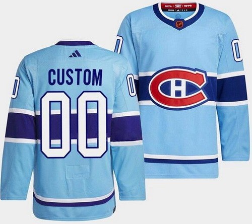 Men's Montreal Canadiens Customized Light Blue 2022 Reverse Retro Authentic Jersey
