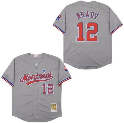 Men's Montreal Expos #12 Tom Brady Gray Throwback Jersey